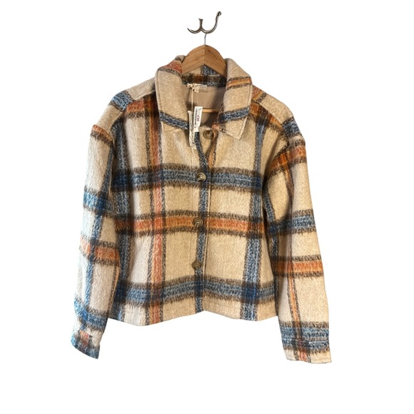 stradivarius Sweaters - Mystree Cropped Shacket Plaid Button Front Jacket Women's Size LCasual